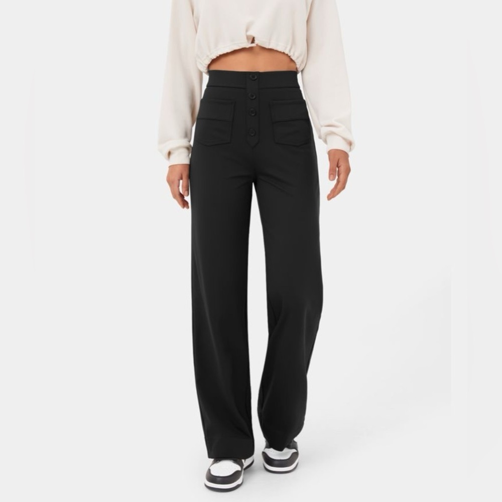 Halara Black High Waisted Button Multiple Pockets Straight Leg Casual Pants| NEW